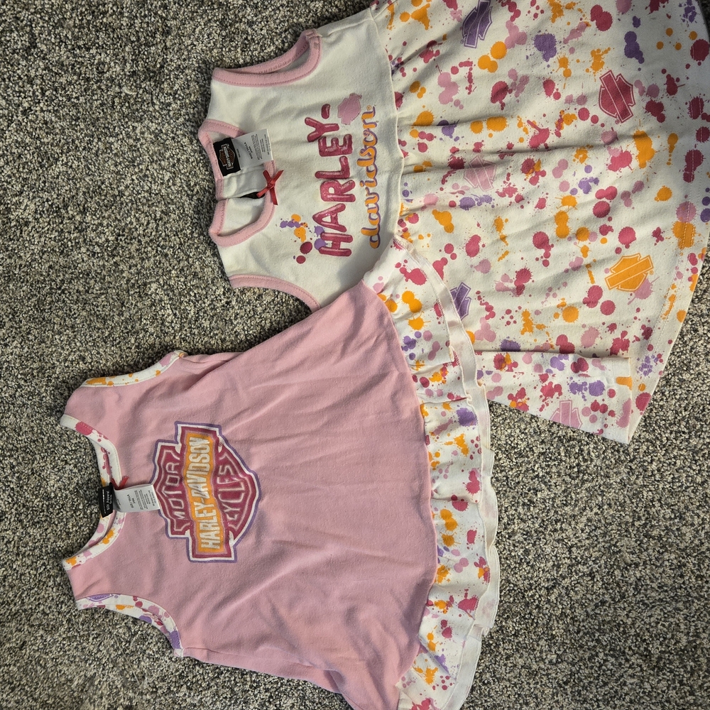 Harley-Davidson Girls' Pink Sleeveless Dress Set - Pink & White Splatter